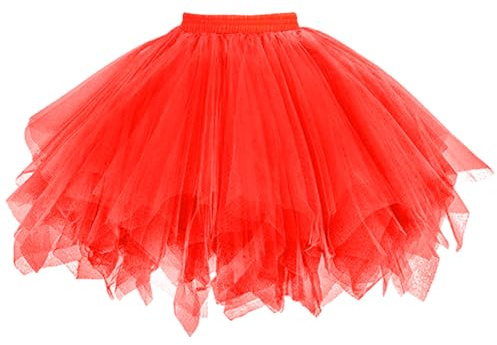 AUYAO Jupe en Tulle Femme, Adulte Jupe Tutu 3 Couches, Rétro Années 80 Fête Halloween Carnaval Costume, Accessoire Fluo Danse Habiller Soirée Jupette Danse Classique Princess Dance Jupe Fille(Rouge)