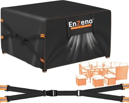 Enzeno Juego de fundas impermeables para muebles de jardín, tela Oxford 500D, fundas para muebles de exterior, rejillas de ventilación más anchas para sillas de patio y mesa, sofá de ratán, 250 x 250