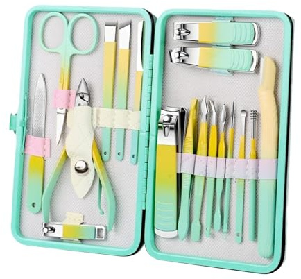 Juego De Herramientas Para El Cuidado De Uñas, Juego De Manicura Con Estuche | Set De Manicura De Uñas Profesional De Acero Inoxidable | Juego De Tijeras Para Uñas Con Gradiente 18X, Herramientas Metá