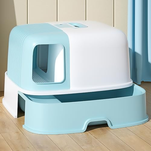 Caja de arena cubierta, caja de arena extraíble para gatos, cajón de canal largo, fácil de limpiar e instalar (verde)