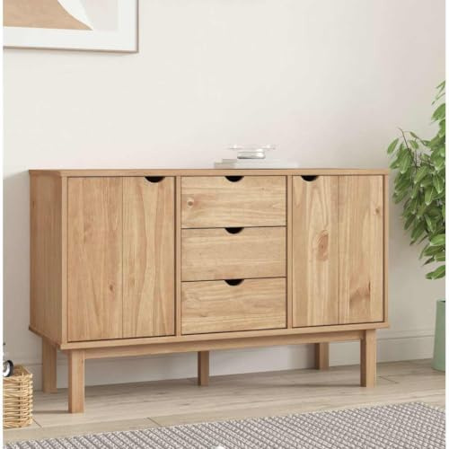 Myheimly Sideboard Schrank Anrichte Beistellschrank Kommode Mehrzweckschrank Standschrank Wohnzimmerschrank 113,5x43x73cm Massivholz Kiefer Sideboard Braun