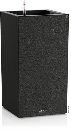 Lechuza-Pflanzgefäß Canto Slatestone 30 high Dark Grey, Pflanzgefäß mit Bewässerungssystem, Wasserstandsanzeiger und Pflanzeinsatz, Schiefer-Optik, 30 x 30 x 56 cm, 15936