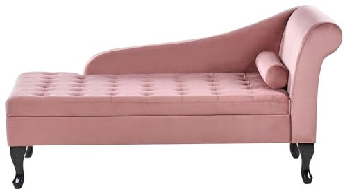 Beliani Chaiselongue rechtsseitig Samt rosa mit Lehne Bettkasten Dekokissen Pessac