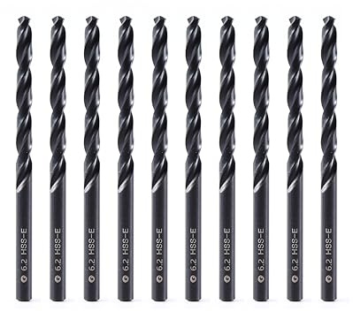 DelitonGude 6,2 mm Forets à torsion HSS M35 au cobalt en acier rapide, 10 pièces, conviennent pour aciers, fonte et autres métaux