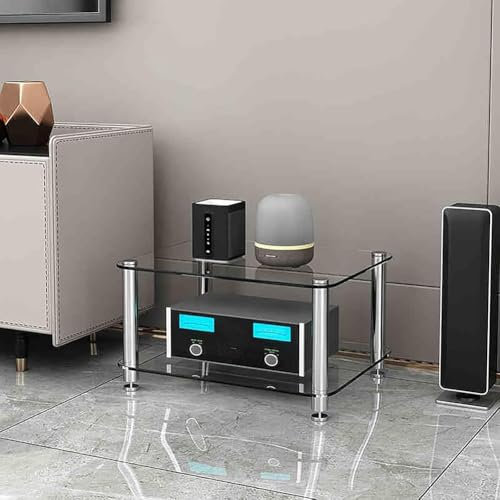 MegLob Soporte De Consola De Vidrio Templado, Soporte De Medios AV De Servicio Pesado, Gran Estante De Torres De Audio Profesional, Estante De Consola De Videojuegos,Transparent 2 tiers