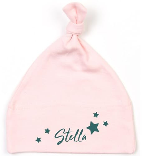 minimutz Mütze Baby mit Sternen, Personalisiert mit Namen, Personalisiertes Geschenk Taufe Geburt, Beanie Neugeborene (rosa)
