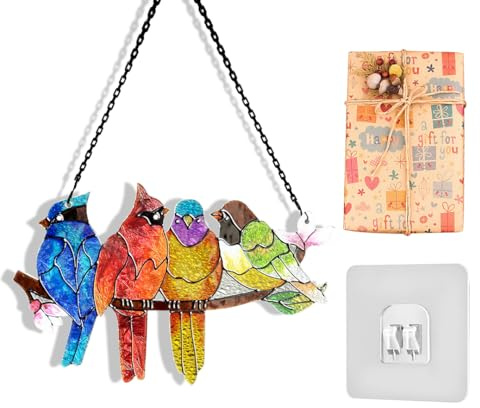 Zayookey Mehrfarbige Vögel Buntglas Sonnenfänger Fensterdekoration Sun Catcher Fenster Hängen Vogel Fensterbehang Suncatcher Ornament Dekoration für Fenstern Terrasse Wand Garten (25,9 cm x 18 cm)