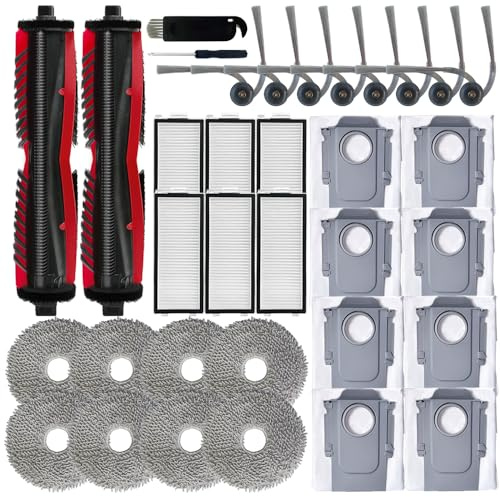 Replacement Accessories Kit Compatible With Roborock Saros Z70 Robot Vacuum Cleaner, Include 2 Main Brushes + 8 Side Brushes + 6 HEPA Filters + 8 Mop Pads + 8 Dust Bags