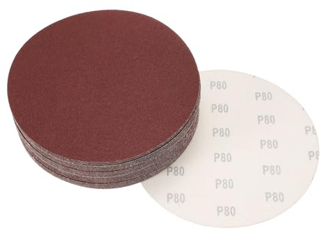 sourcing map Discos de lija de 8 pulgadas con gancho y bucle, papel de lija de óxido de aluminio de grano 80 para lijadora orbital aleatoria, pulido en seco de madera, metal, 45 unidades