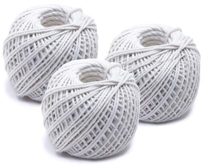 3 x Cotton String Balls, Twines Ball, Kitchen Twine for Meat Durable, White Twine for Gardening, Art & Craft, Kitchen Cooking, Gift Wrapping & Butchers String (60M x 3) 180M
