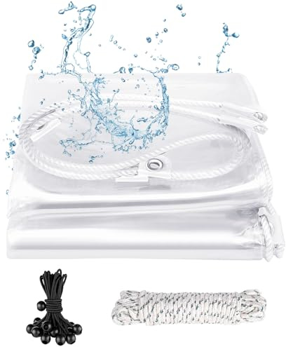 Telo Telone Impermeabile Esterno Occhiellato 3x5m, Telo con Elastici Sfera PVC Trasparente 420 g/m², Teloni Protettivo Multiuso Tenda Resistente UV per Barche Legno Piscina Mobili da Giardino Auto
