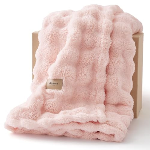 Bedsure Bubble Fleece Throw Blanket - Lightweight, Crystal Pink, 130x170cm | Cloud Bubble, Softness, Breathable and Gentle, Cosy for Autumn and Winter，Lightweight, Warm, Thoughtful Gift