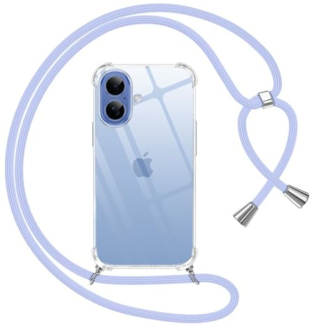 Pnakqil Coque pour iPhone 17 avec Cordon, Transparente Silicone Housse avec Réglable de Collier Anti-Chute Etui pour iPhone 17 6,3, Ètuis à Bandoulière, Violet