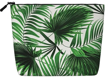 FEYUNYAN Water-Resistant Cosmetic Pouch Organizer for Women Travel, Makeup Bag with Zipper, Lightweight Daily Essentials Pouch for Toiletries Art Supplies Storage, Palm Tree Fake Hemp Makeup Bag