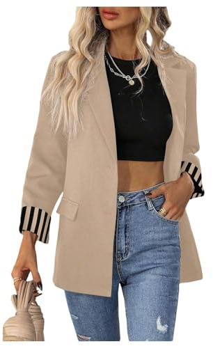 SweatyRocks Women's Casual Blazers Long Sleeve Lapel Button Jacket Lightweight Business Work Office Blazer Khaki Medium