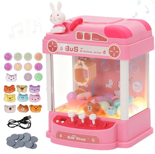 Maycoly Claw Machine Toy Set Claw Machine Mini Doll Grabber with Light and Music Interactive Toy Crane Game with 10 Dolls ,10 Twists Mini Doll Grabber Arcade Game for Kids Boys Girls