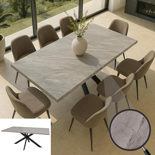 Mendler Esszimmertisch HWC-O55 MDF 180cm - Marmor-Optik grau | Küchentisch, Tisch, Esstisch, Industrial, Metall