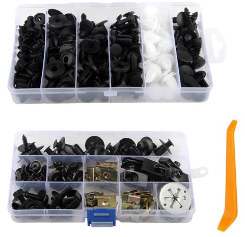CYIOU 181 Piezas Grapas Coche de Tornillos para Reparación de Automóviles Remaches Plastico con Herramienta de Desmontar para Carrocería de coche Puerta del Parachoques Fender Liner Sealing Strip