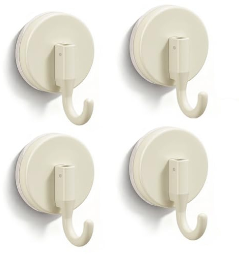 Drenky 4 Piezas Gancho Ventosa, Ganchos de Succion Reutilizable Toallero Ventosa Sin Taladro Perchas Baño Para Puertas De Ducha De Cristal, Azulejos, Ventanas, Blanco
