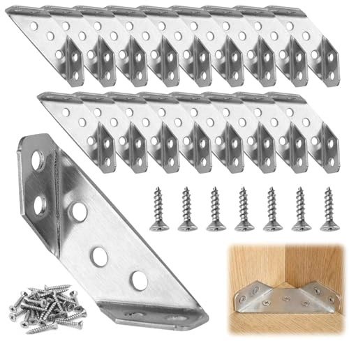 20 Pcs Corner Connector, Angle Brackets, Corner Brackets for Wood, Triangle Angle Bracket, Stainless Steel Corners Braces, with Screws, for Furniture, Shelves, Cabinet, Table, Chair Storage Rack