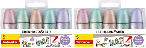 Eberhard Faber 551409 - Mini Textmarker Pastell Glitzer, mit Keilspitze, 5 Marker Stifte im Etui (Packung mit 2)