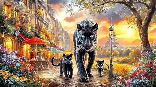 Black-Panther-Drinking-from-Glowing-Pond Puzzle pour Adultes et Enfants 1000 pièces Papier recyclé Puzzle Jeux éducatifs pour activité Maison & Cadeau Amusant Idée Cadeau Parfaite 70x50/1000 pièces