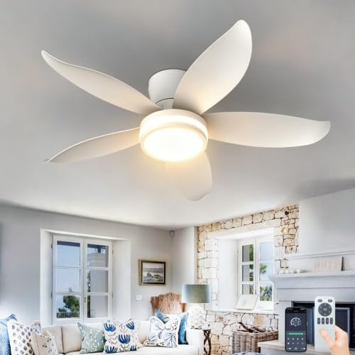 Fachae Lampadario Ventilatore da Soffitto a 5 Pale Motore DC 88cm Bianco | Ventilatore da Soffitto con Luce e Telecomando,Dimmerabile,Reversibile,Tempistica 6 Velocità, per Soggiorno Camera da Letto