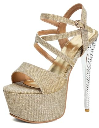 TNMIUH Sandalias con Plataforma Brillo 16cm Tacón de Aguja Sexy Pole Dance | Estiliza tu figura con tacones de 16cm. Diseño de brillo y tacón con strass, perfecto para pole dance, club y fiestas.