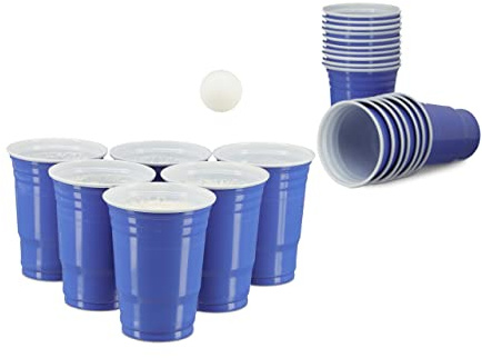 100 x Beer Pong Becher, stabiler Plastikbecher, Partybecher 16 oz, Trinkbecher Softdrinks u. Bier, blau