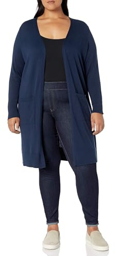 Amazon Essentials Women's Lätt cardigan tröja i längre längd (finns i plusstorlek), Marinblå, L