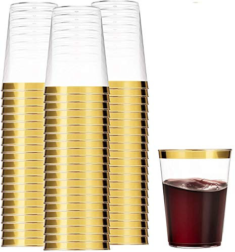 Munfix 100 Gold Plastic Cups 12 Oz Clear Plastic Cups Tumblers Gold Rimmed Cups Fancy Disposable Wedding Cups Elegant Party Cups with Gold Rim