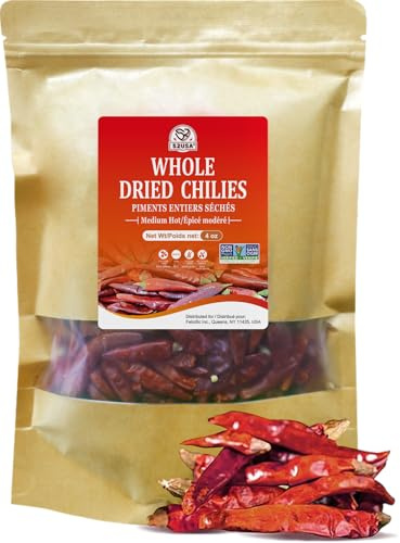 52USA Dried Red Chili Peppers, Medium Spicy, 4 oz Premium Dried Chiles