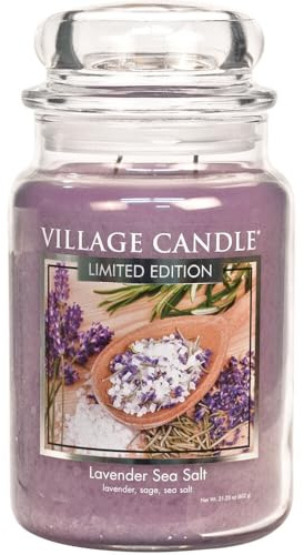 Village Candle Grande candela profumata in barattolo di vetro, cera di paraffina, viola, 602,4 g