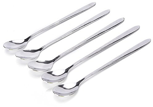 INGHU Langstiel Löffel 16cm Langstiel Edelstahl Tee Kaffeelöffel Rührlöffel Eislöffel Langlöffel Eistee Löffel Kaffeelöffel Dessertlöffel Milchshake Löffel(Silber)