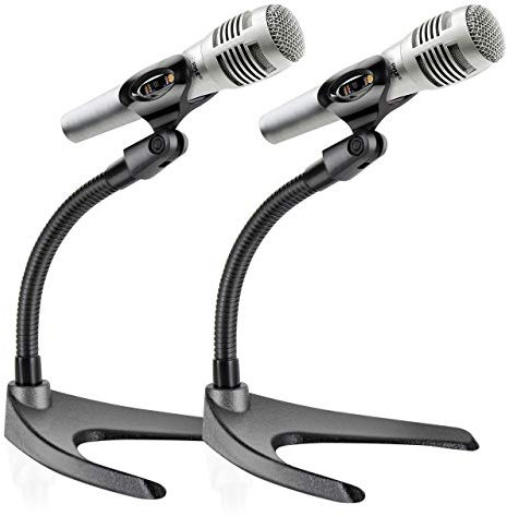 Pyle Universeller verstellbarer Tisch-Mikrofonständer – Tisch-Mikrofonhalter, flaches Profil-Mikrofonständer mit flexibler 21,6 cm Schwanenhals-Halterung und U-förmiger Basis – Tischplatten,