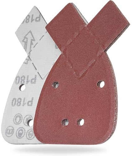YoiYee Foglio abrasivo per mouse con grana 180, 4 fori con chiusura a gancio e anello carta vetrata posteriore, 2 punte di ricambio, per levigatrice palma Black and Decker, 140x 95mm, rosso, 10 pezzi