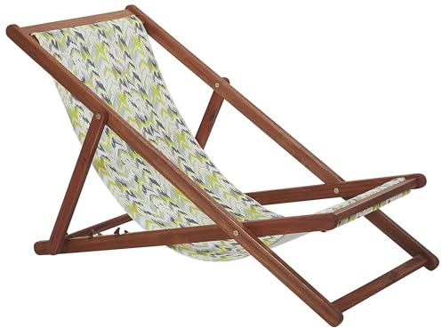 Beliani Conjunto de 2 tumbonas de jardín de Madera de Acacia marrón Oscuro Amarillo Gris reclinable Plegable Anzio