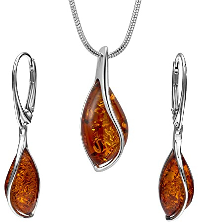 Copal Damen Schmuckset Mit Bernstein Anhänger Und Ohrringen Aus Sterling-Silber
