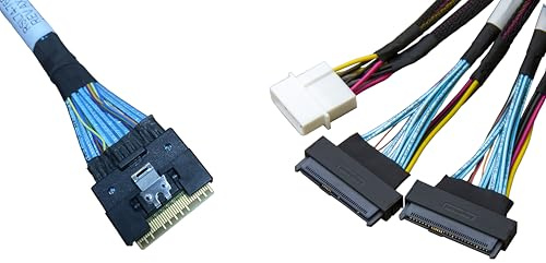 DiliVing 𝐃𝐢𝐋𝐢𝐧𝐤𝐞𝐫 𝐒𝐥𝐢𝐦𝐒𝐀𝐒 8X to 2*𝐔.𝟐 𝐍𝐕𝐌𝐞 Adapter,𝐒𝐅𝐅-𝟖𝟔𝟓𝟒 74pin to 2*𝐒𝐅𝐅-𝟖𝟔𝟑𝟗 68pin Cable with Power, 75CM(Broadcom MPN 05-60005-00，CBL-SAST-0953)