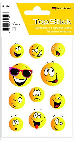 TopStick 1341 Aufkleber Smiley klein groß, 550 Stück, Belohnung Sticker mit lustigen Emoji Gesicht Motiv, Kinder Etiketten für Schule Grundschule Schüler Tagebuch Scrapbooking Geburtstag Deko Basteln