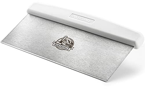 Bakerdale Large Bench, Dough, Cake Scraper, Icing Smoother Spreader, 10-inch Long Stainless Steel Blade, with White Polypropylene Handle