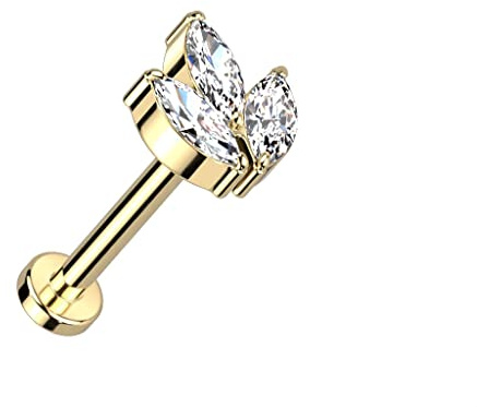 Paula & Fritz® Push-In Labret Piercing Blatt Opal Zirkonia Titan-IUM Grade 23 Set Mehrfarbig 1-mm Stab-Dicke Blüten-Sockel Madonna Medusa Monroe