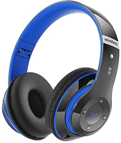 Falebare Bluetooth Headphones Over Ear, 6S Foldable Wireless Headphones with 6 EQ Modes, 40 Hours Playtime HiFi Stereo Headset with Mic, Soft Ear Pads, TF/FM for Cellphone/PC/Home (Black & Blue)