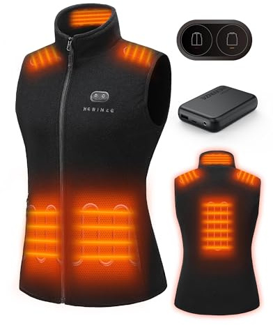 HEWINZE Polaire Gilet chauffant Femmes avec batterie incluse, veste chauffage usb, utilisée pour le ski, le camping, la pêche sur glace et d'autres activités de plein air
