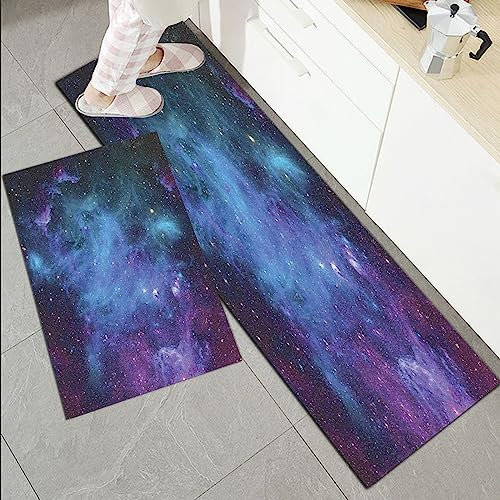 Küchenläufer Küchenmatte 2 Stück 45x70cm+45x120cm,Weltraum, Galaxie Sterne im Weltraum Himmlische astronomische Planeten,Rutschfest Pflegeleicht, Anti-Müdigkeit Küchenteppich Teppich Läufer für Küche