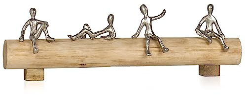 Moritz Skulptur The Four 4 Freunde 54 cm Mangoholz – Dekofigur sitzend | Handgefertigtes Unikat, Silberfiguren auf Naturstamm, Symbol für Zusammenhalt, Geschenk für Freundschaft und Kollegen