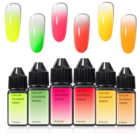 FAVAI Airbrush-Gel-Nagellack-Set in 6 Farben, Neon-Kollektion (#N), 6 x 15 ml
