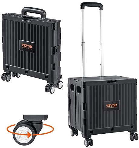 VEVOR Einkaufstrolley Klappbar 24,9kg(Dynamisch)/49,8kg(Statisch) Trolley aus PP-Korb und Gummirädern Einkaufskorb Einkaufswagen 364x310x892mm Klappbox mit Rädern meistert alle Arten von Terrain
