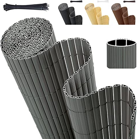 Sekey PVC Sichtschutzmatte 100x300m Doppelte Verstärkung Innen, Balkon Sichtschutz mit Kabelbindern, Sichtschutzzaun Windschutz Wasserdicht ohne Bohren für Balkon Garten, Grau