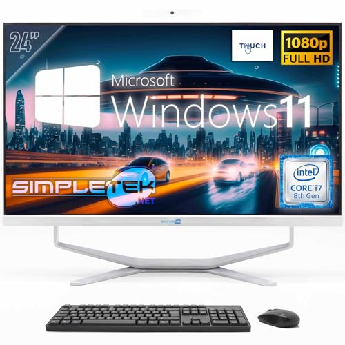 SIMPLETEK - PC Desktop ALL in ONE Schermo Touch 24 FHD | Core i7 8°Gen - 8GB RAM e SSD 240GB | Windows 11 Pro e Webcam integrata